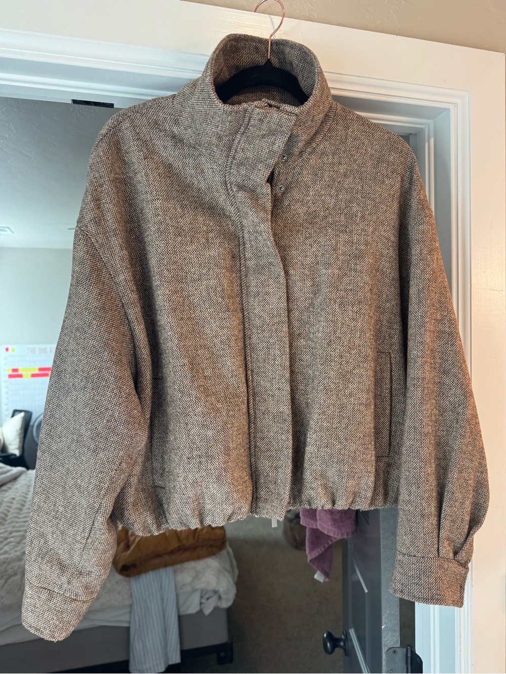 Zara Woven Funnel-Neck Bomber Jacket